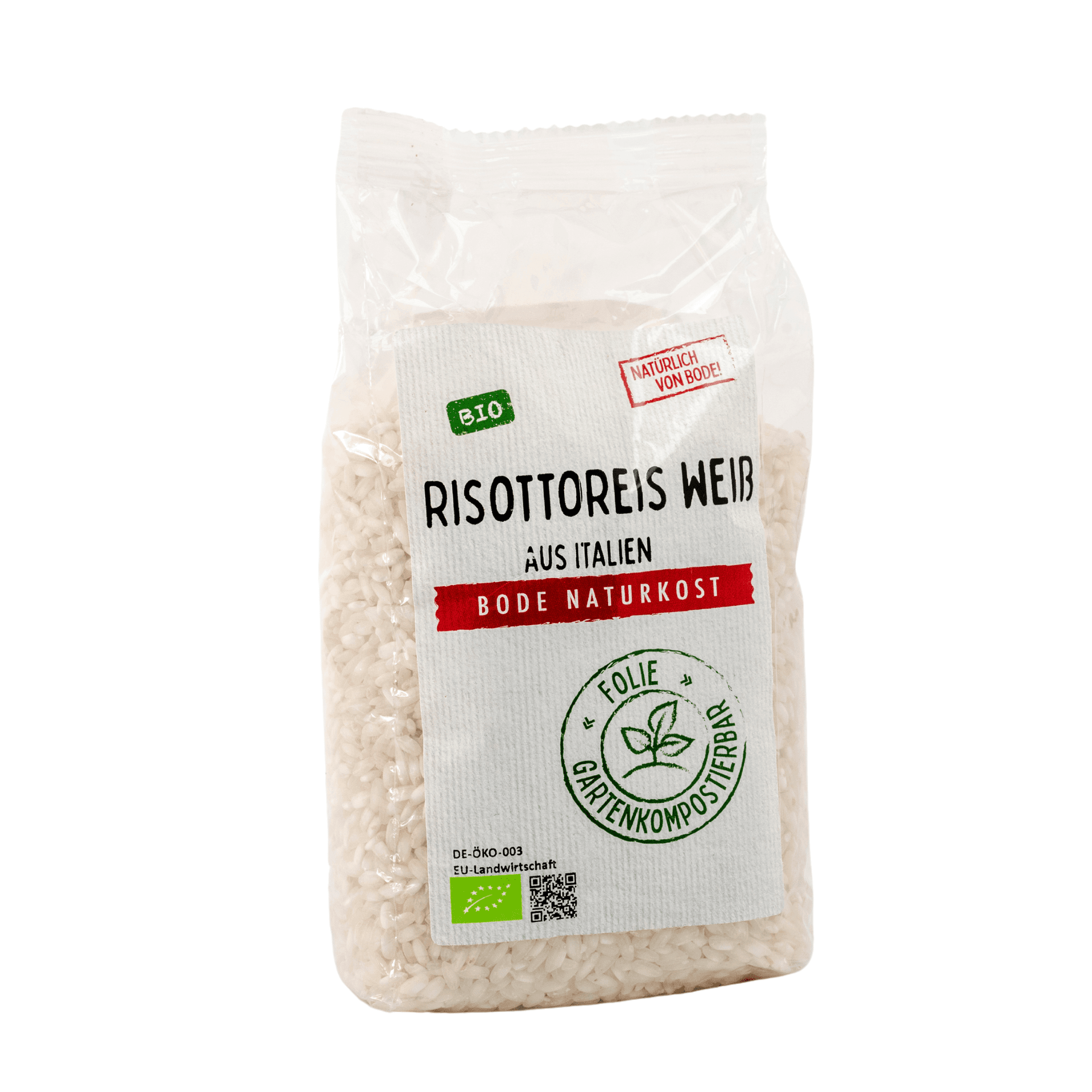 Arroz para risotto branco orgânico da Itália, saco compostável no jardim 6x500g