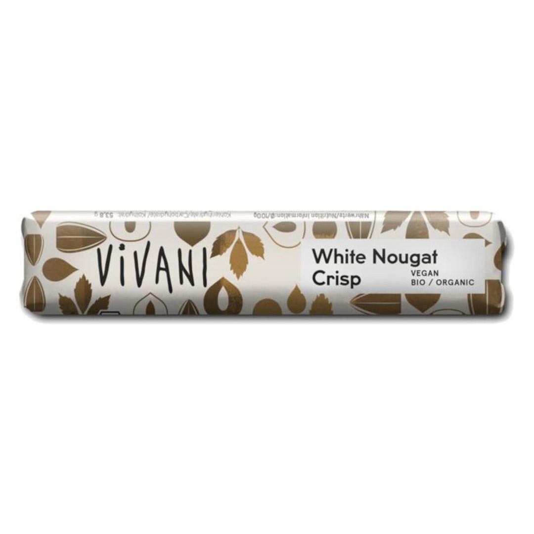 Barra de chocolate White Nougat Crisp com bebida de arroz bio Vivani 18x35g