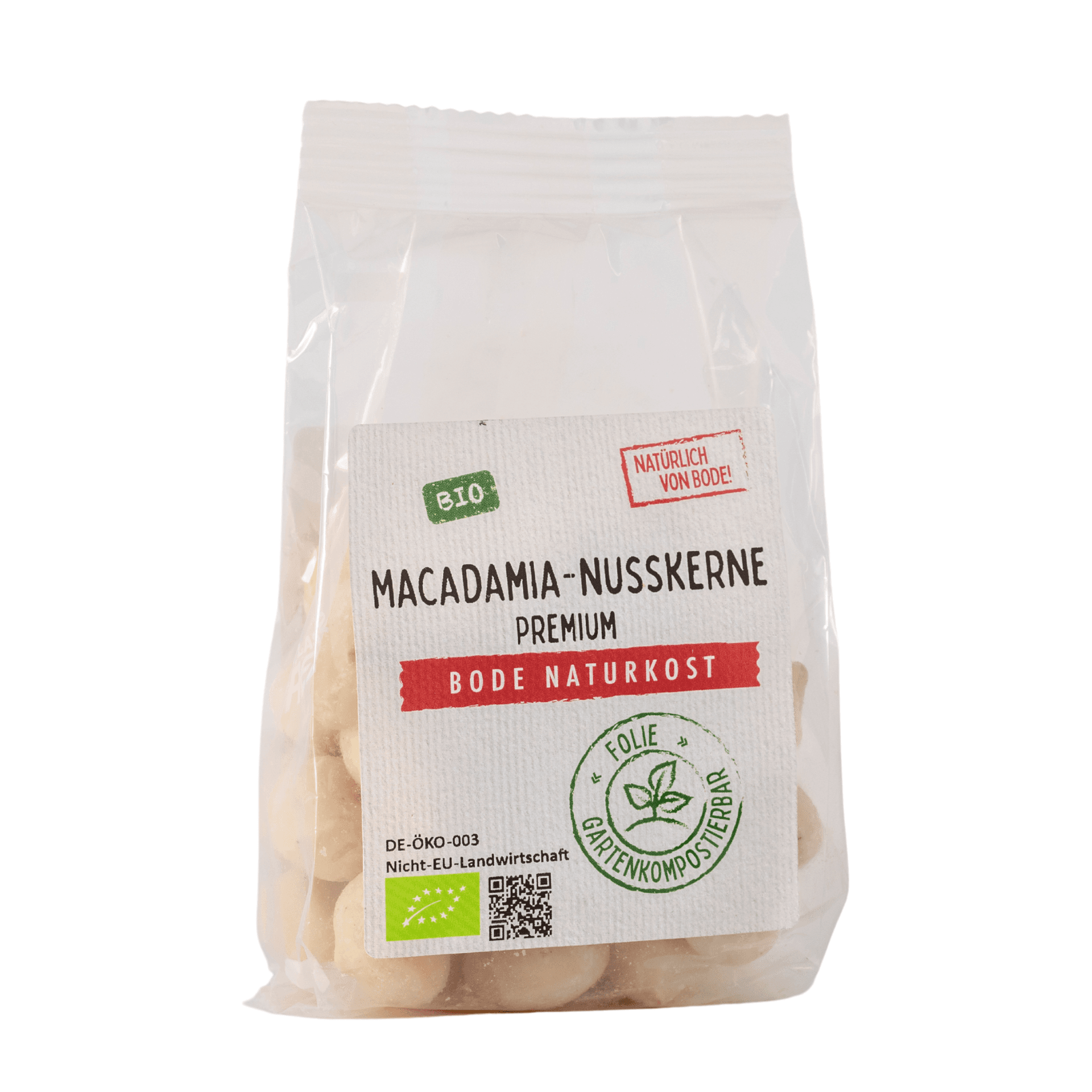 Núcleos de Macadâmia crus orgânicos Premium, saco compostável 6x100g