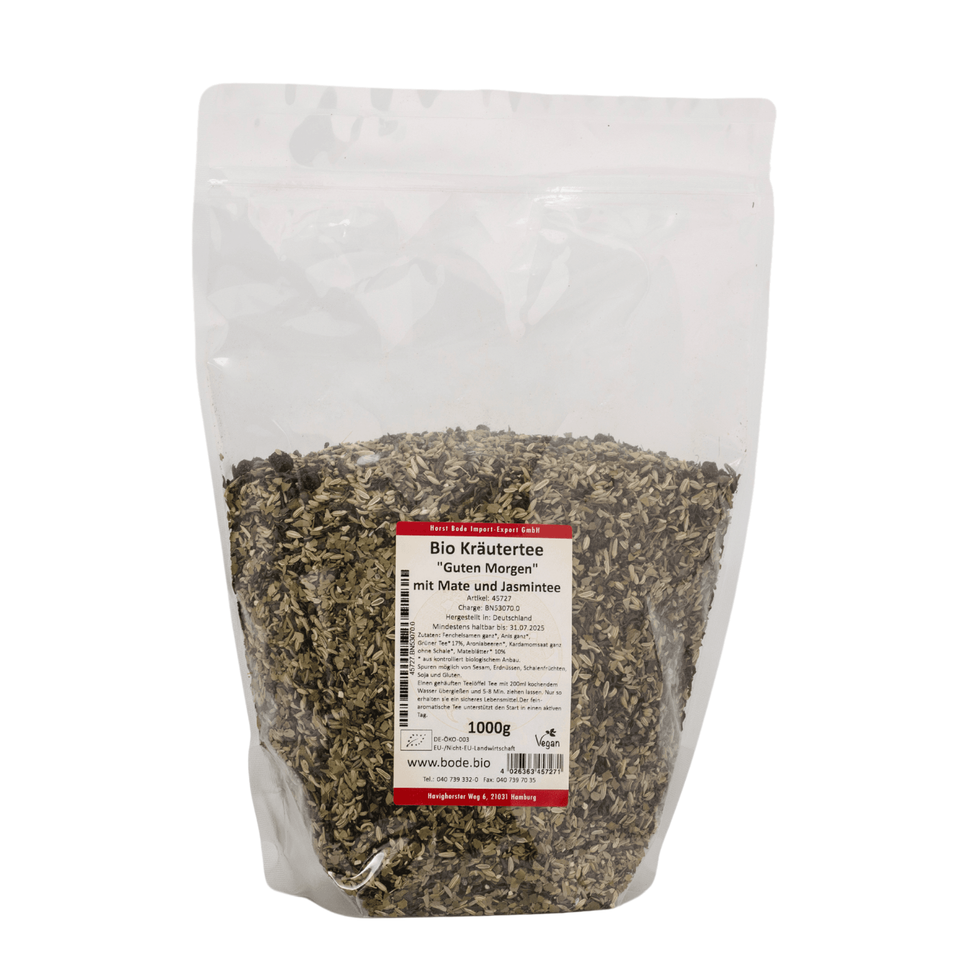 Chá de ervas "Bom Dia" Biológico com chá de erva-mate e jasmim 1kg
