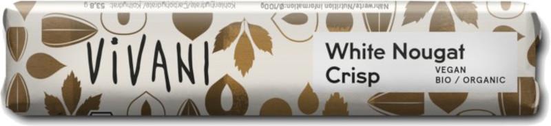Barra de chocolate White Nougat Crisp com bebida de arroz bio Vivani 18x35g