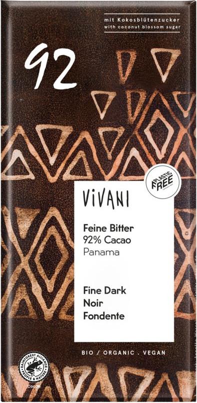 Chocolate de Mesa Fino Amargo 92% Cacau Biológico Vivani 10x80g