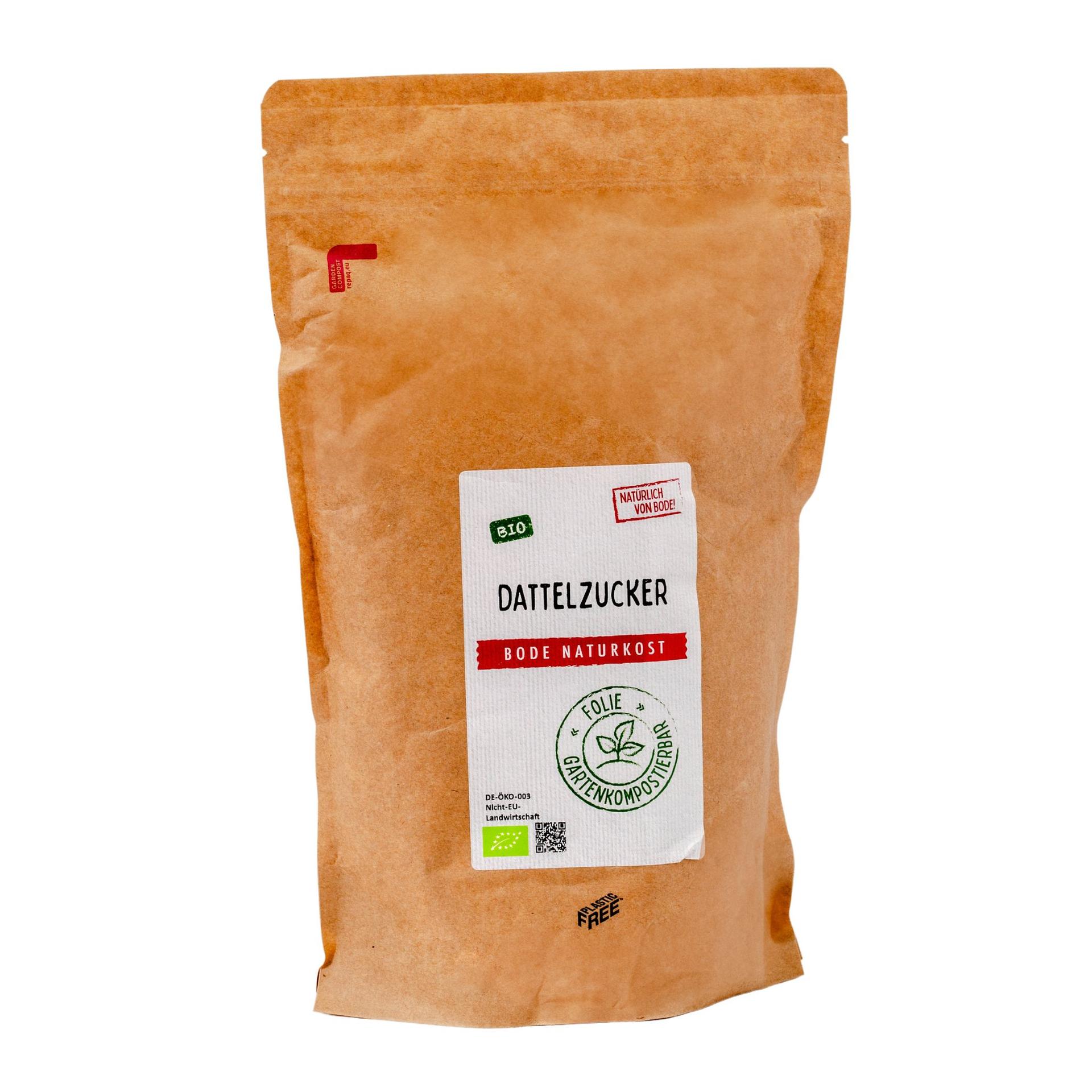 Organic date sugar in compostable bag 800g